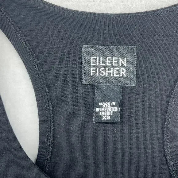 EILEEN FISHER Top XS Tank Stretch Cotton Jersey Shelf Bra Racerback Black USA - Picture 5 of 13